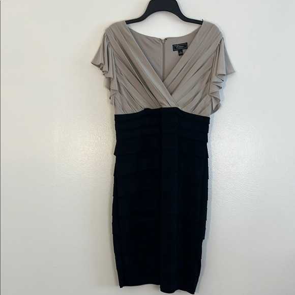 DressBarn Collection | Tan & Black fitted dress Women’s size 12 tiered ruffle - Picture 1 of 7